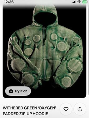 Withered Green Padded Zip-Up Hoodie - Men
